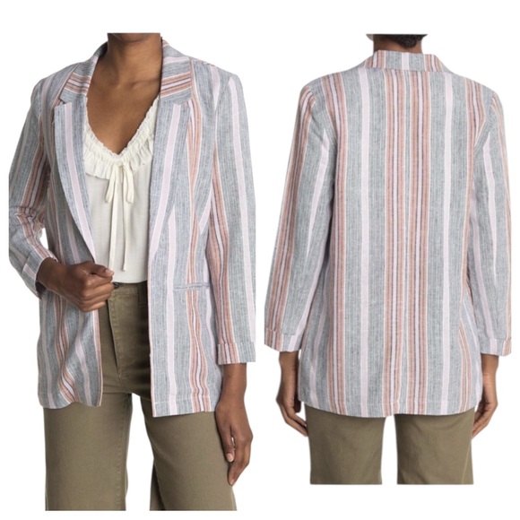 Nanette Lepore Linen Blend Long Sleeve Striped Open Front Blazer Sz Medium NWT - Picture 9 of 9